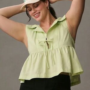 Light Green Anthro Maeve Babydoll Blouse (Size XS)
